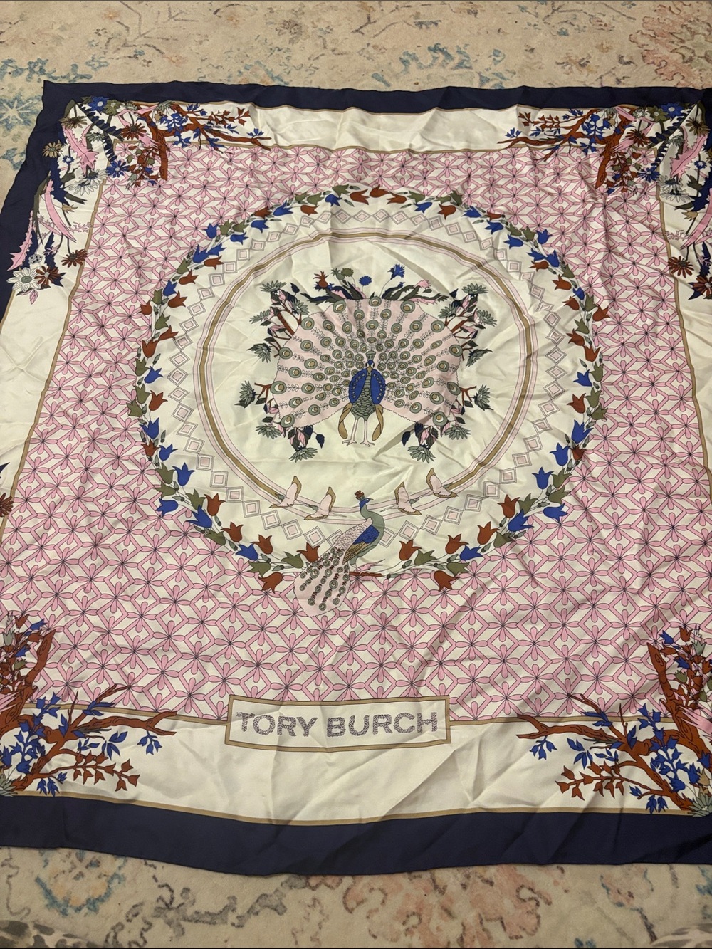 Tory Burch silk peacock scarf 35x35. Beautiful!